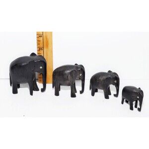 Ebony Hand Carved Wooden Elephant Family Qty: (4) flaw